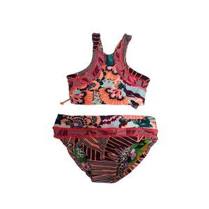 Maaji Girls Reversible Two-Piece Bikini Leopard Floral Racerback Top Tie Closure